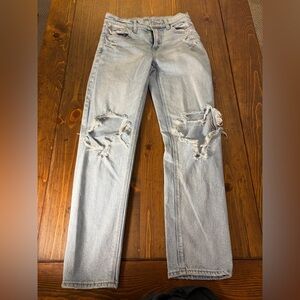 American Eagle Outfitters Light Gray Distressed Straight Leg Jeans